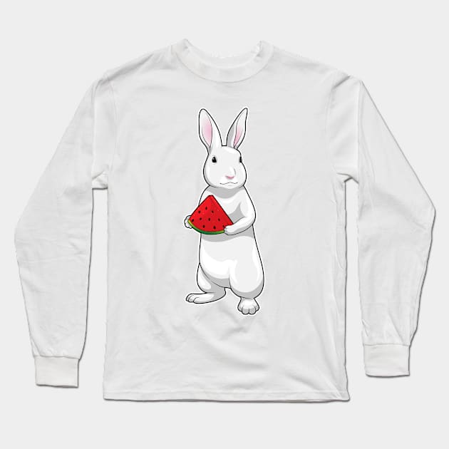 Rabbit Watermelon Long Sleeve T-Shirt by Markus Schnabel